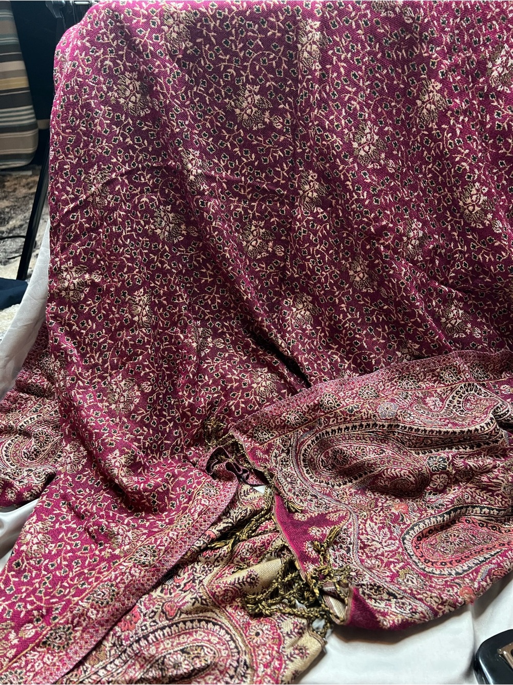 Bohemian Jacquard Floral Paisley Shawl Wrap Scarf Burgundy Red 68x28”
